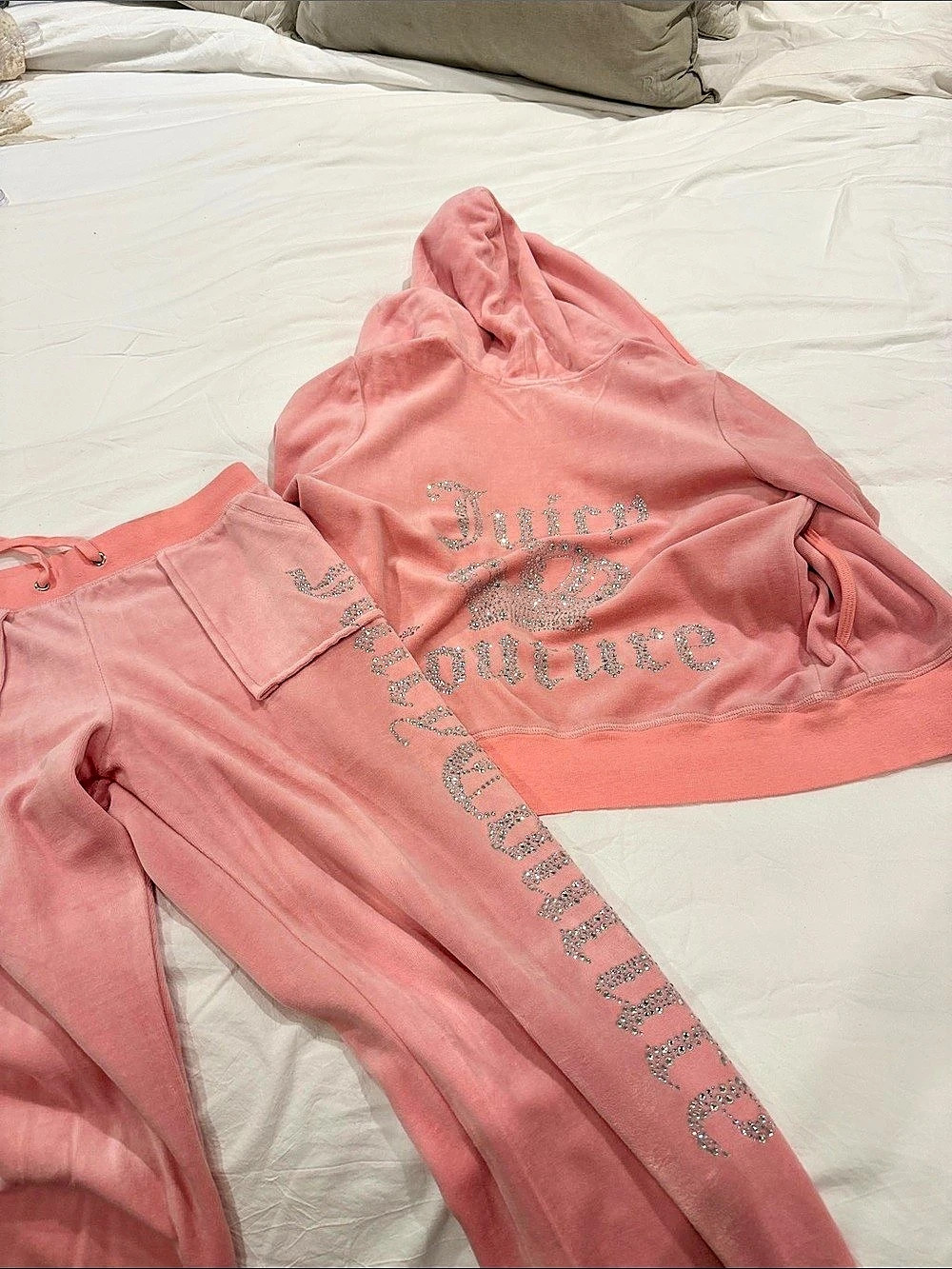 Juicy Couture OG Big Bling Velour Tracksuit Pink Size Large